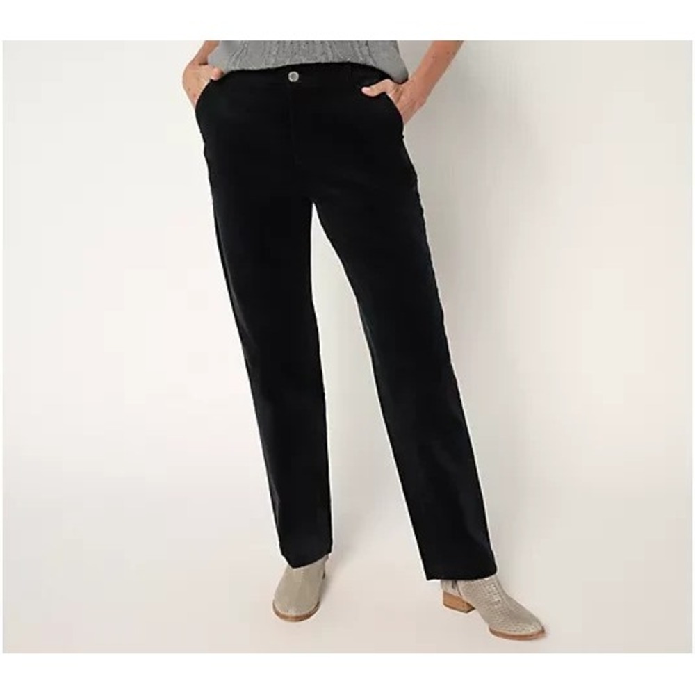 Joan Rivers Regular Stretch Corduroy Straight Leg Pants Black, Petite 8